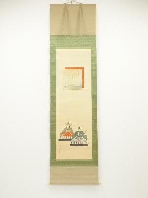 石原玉関筆　立雛　肉筆絹本掛軸（保護箱）